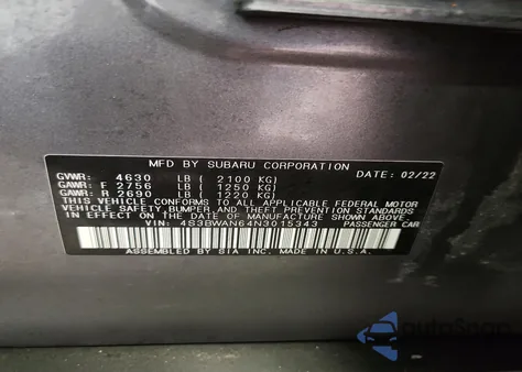 2022 Subaru Legacy Limited из США, поврежденный, VIN 4S3BWAN64N3015343